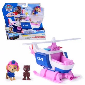 PAW Patrol: Search & Rescue, helicóptero de resgate Skye com 2 figuras, helicóptero de brincar com função de retrocesso, brinquedo infantil para meninos e meninas a partir dos 3 anos