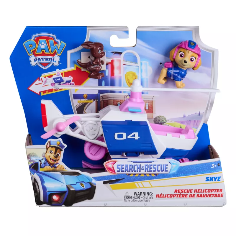 PAW Patrol: Search & Rescue, helicóptero de resgate Skye com 2 figuras, helicóptero de brincar com função de retrocesso, brinquedo infantil para meninos e meninas a partir dos 3 anos