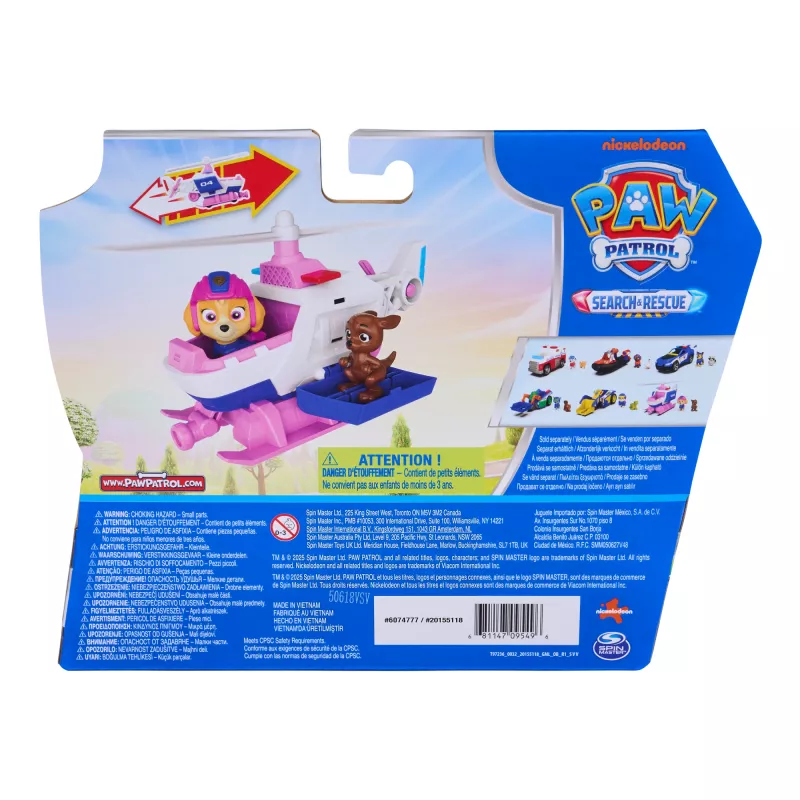 PAW Patrol: Search & Rescue, helicóptero de resgate Skye com 2 figuras, helicóptero de brincar com função de retrocesso, brinquedo infantil para meninos e meninas a partir dos 3 anos