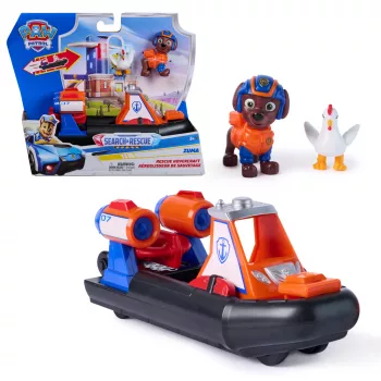 PAW Patrol: Search & Rescue, Zuma Rescue Hovercraft veículo aquático com 2 figuras, barco de brincar com ação de retrocesso, brinquedo infantil para meninos e meninas a partir dos 3 anos