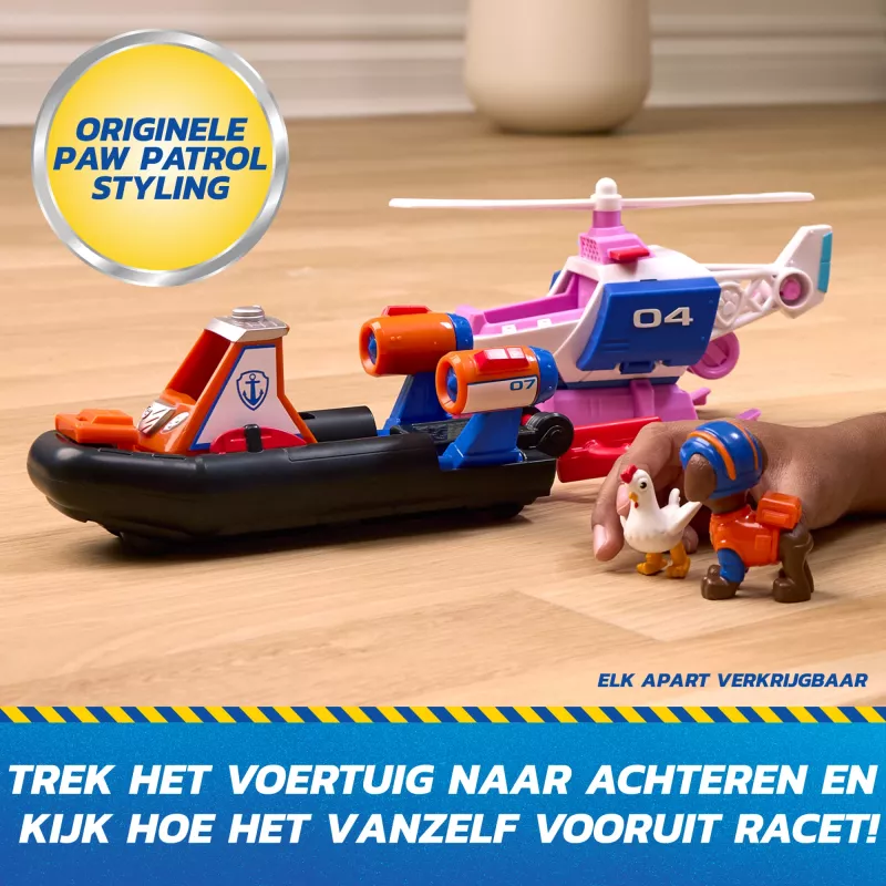 PAW Patrol: Search & Rescue, Zuma Rescue Hovercraft veículo aquático com 2 figuras, barco de brincar com ação de retrocesso, brinquedo infantil para meninos e meninas a partir dos 3 anos