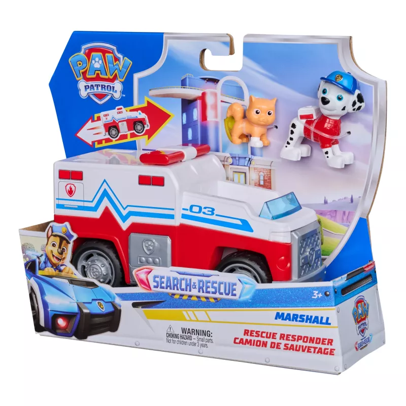 PAW Patrol: Search & Rescue, veículo Marshall Rescue Responder com 2 figuras, camião de brincar com ação de retrocesso, brinquedo para meninos e meninas a partir dos 3 anos