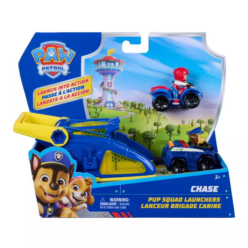 PAW Patrol Chase Pup Squad Lançadores com veículo Ryder pack de 2, brinquedo infantil para meninos e meninas a partir dos 3 anos