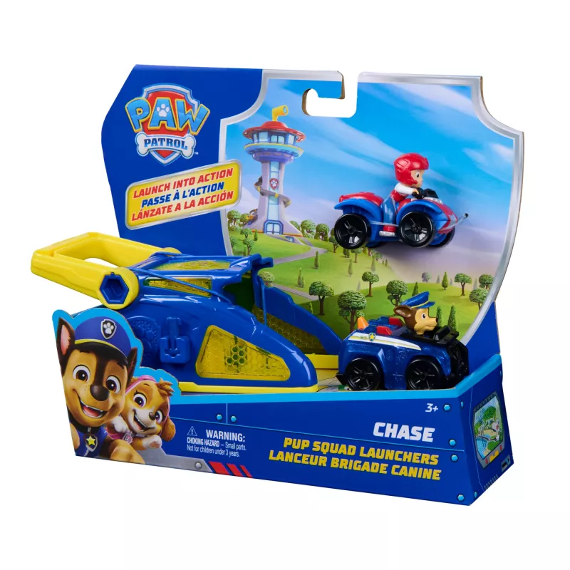 PAW Patrol Chase Pup Squad Lançadores com veículo Ryder pack de 2, brinquedo infantil para meninos e meninas a partir dos 3 anos