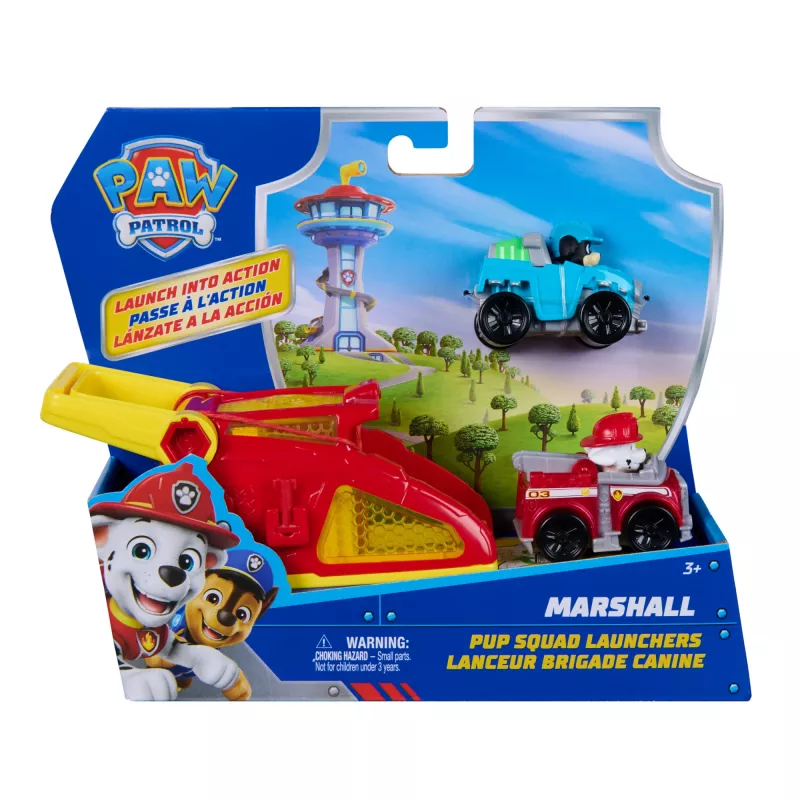 PAW Patrol Marshall Pup Squad Lançadores com veículo Rex pack de 2, brinquedo infantil para meninos e meninas a partir dos 3 anos