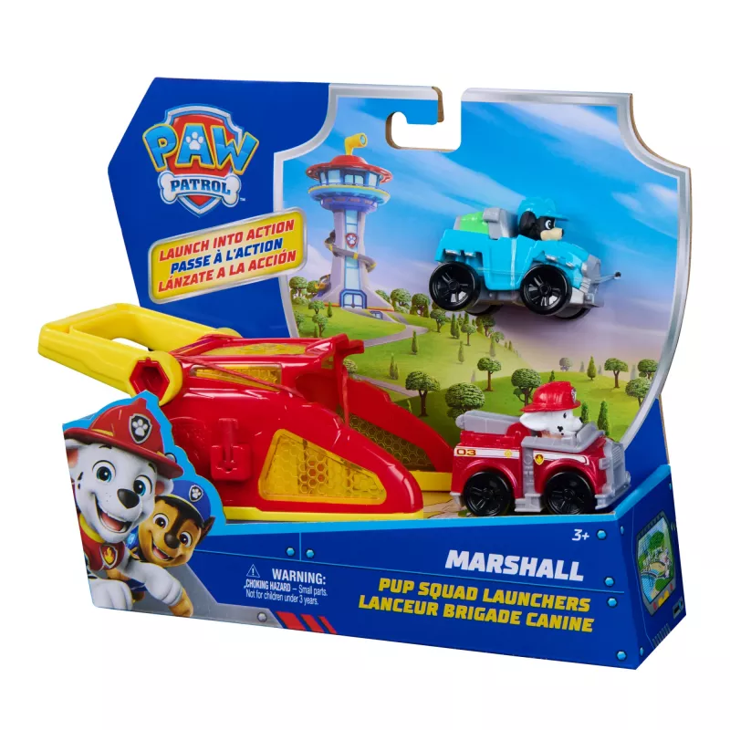 PAW Patrol Marshall Pup Squad Lançadores com veículo Rex pack de 2, brinquedo infantil para meninos e meninas a partir dos 3 anos