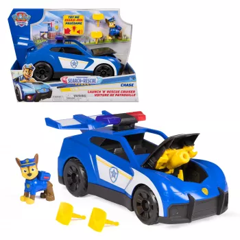 PAW Patrol: Search & Rescue, Chase Launch 'N' Rescue Cruiser com figura e 2 projéteis, luzes, sons e lançador oculto, brinquedo infantil para meninos e meninas a partir dos 3 anos