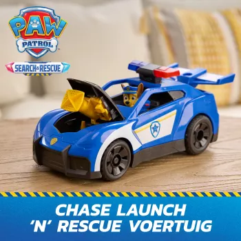 PAW Patrol: Search & Rescue, Chase Launch 'N' Rescue Cruiser com figura e 2 projéteis, luzes, sons e lançador oculto, brinquedo infantil para meninos e meninas a partir dos 3 anos