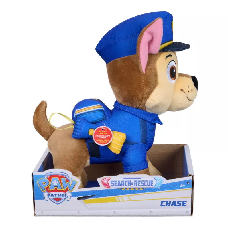 PAW Patrol: Search and Rescue Chase, peluche com acessório de lanterna, brinquedo pré-escolar, brinquedo para meninos e meninas, a partir de 3 anos, 25,4 cm
