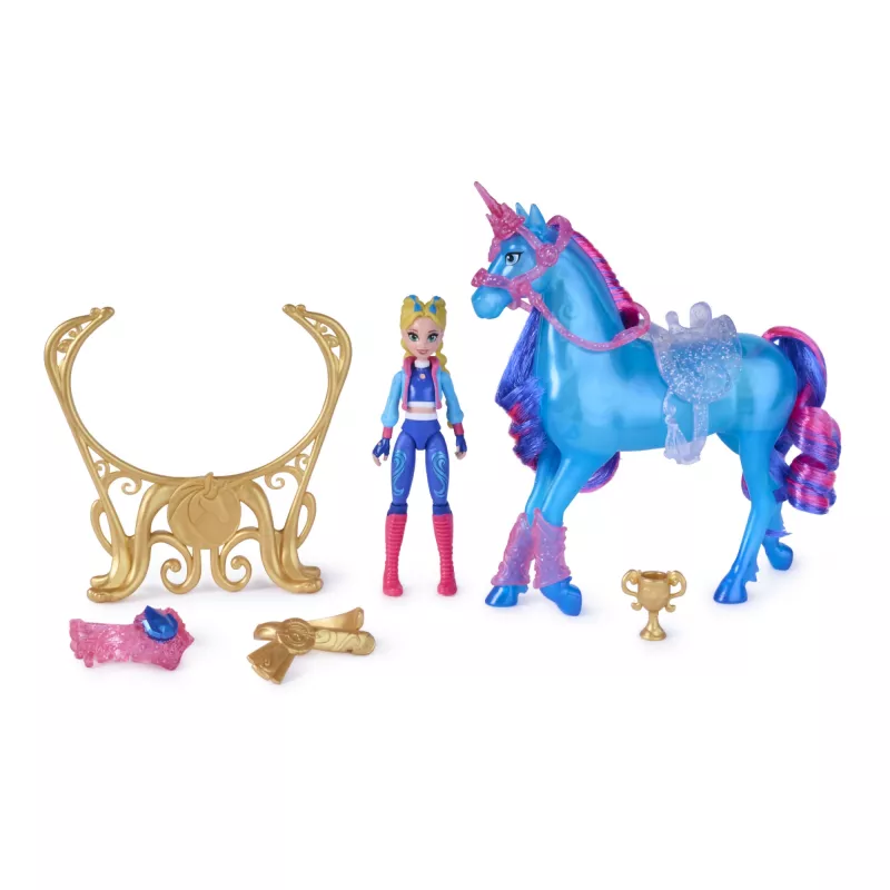 Unicorn Academy, Train & Glow Light-up River unicórnio com Isabel, ideia de presente de Páscoa, bonecas e brinquedo de unicórnio para meninas, inclui 3 acessórios de treino