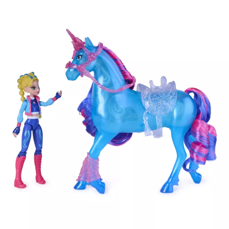 Unicorn Academy, Train & Glow Light-up River unicórnio com Isabel, ideia de presente de Páscoa, bonecas e brinquedo de unicórnio para meninas, inclui 3 acessórios de treino