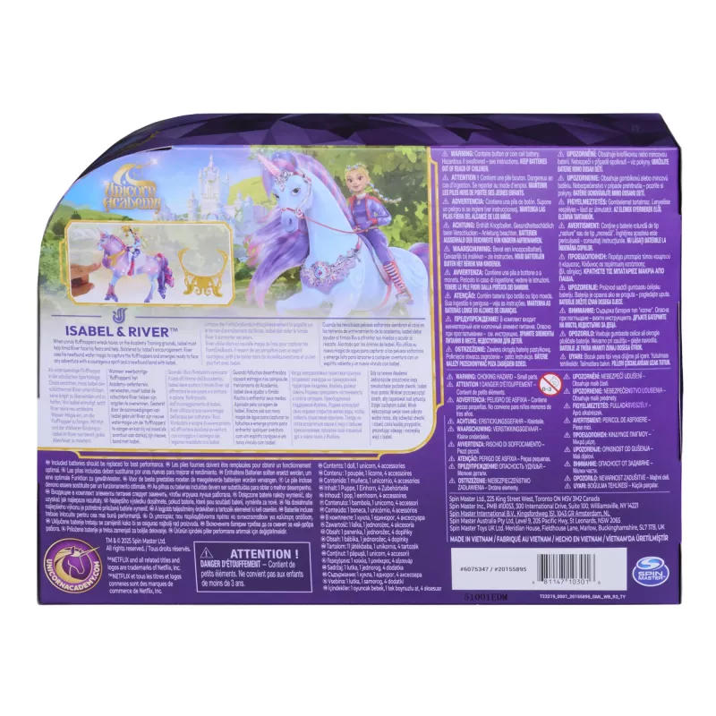 Unicorn Academy, Train & Glow Light-up River unicórnio com Isabel, ideia de presente de Páscoa, bonecas e brinquedo de unicórnio para meninas, inclui 3 acessórios de treino