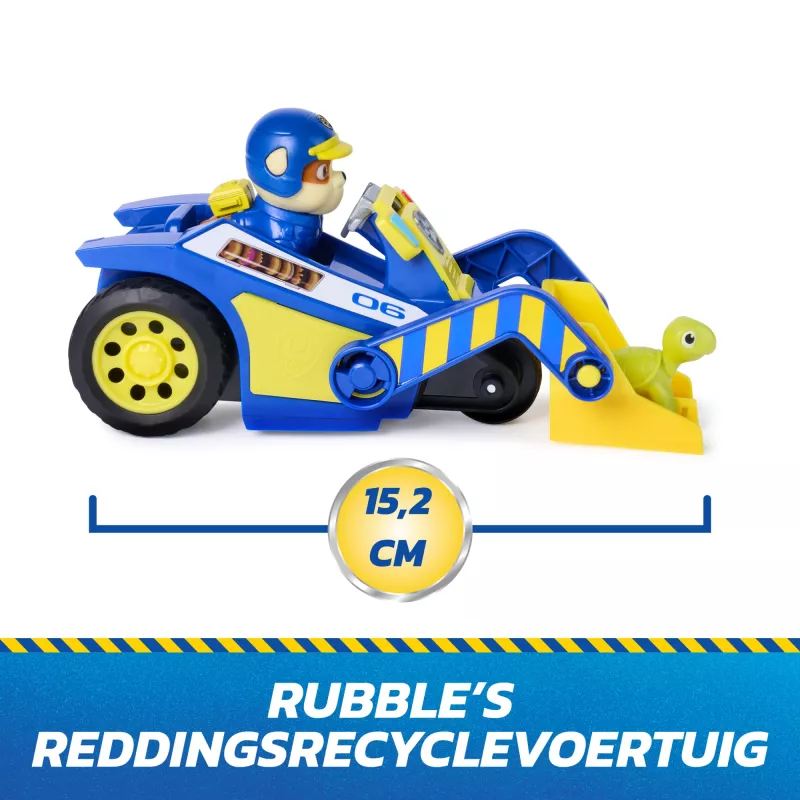 PAW Patrol: Search & Rescue, veículo Rubble Rescue Bulldozer com 2 figuras, carro de polícia de brincar com ação de retrocesso, brinquedo infantil para meninos e meninas a partir dos 3 anos