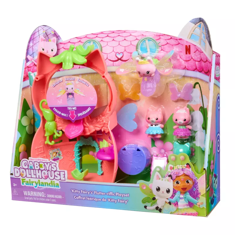 Gabbys Puppenhaus Feenlandia, Kitty Feen Schwing-flieg-riffes conjunto de brincar com 12 peças e anel Schwing-flieg-riff exclusivo, brinquedo infantil para meninas e meninos a partir dos 3 anos