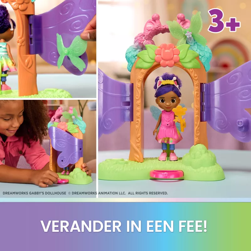 Gabby's Dollhouse Fairylandia, Fairy Magic Reveal conjunto de brincar com função de transformação e acessórios de casa de bonecas, brinquedo infantil para meninas e meninos a partir dos 3 anos