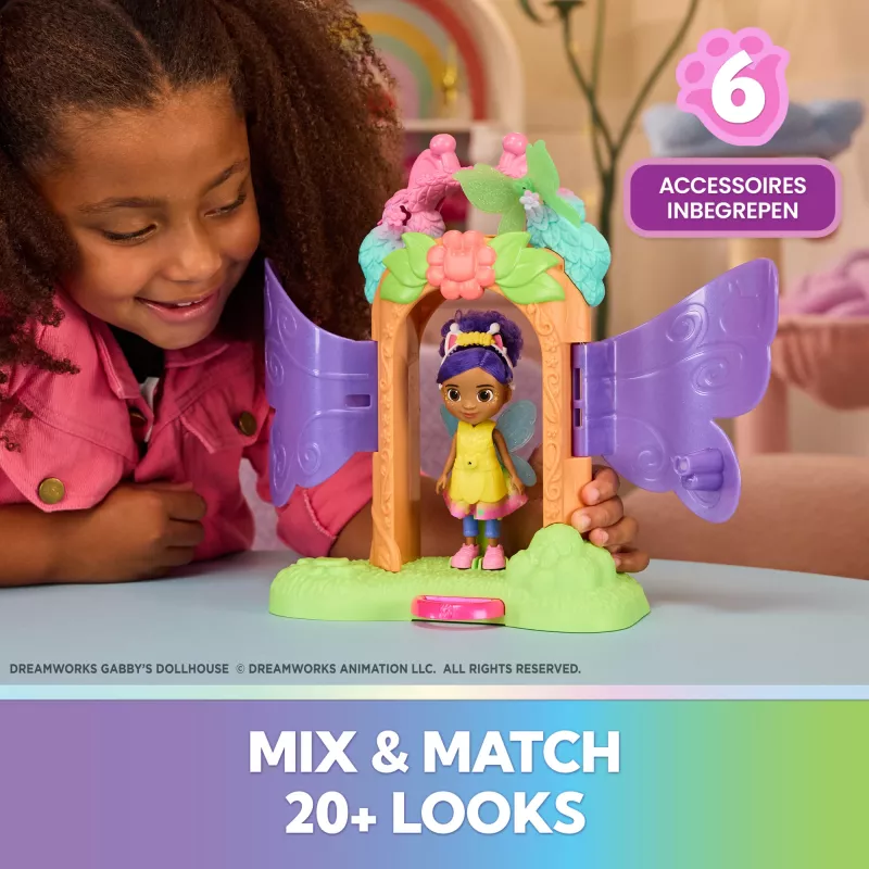 Gabby's Dollhouse Fairylandia, Fairy Magic Reveal conjunto de brincar com função de transformação e acessórios de casa de bonecas, brinquedo infantil para meninas e meninos a partir dos 3 anos