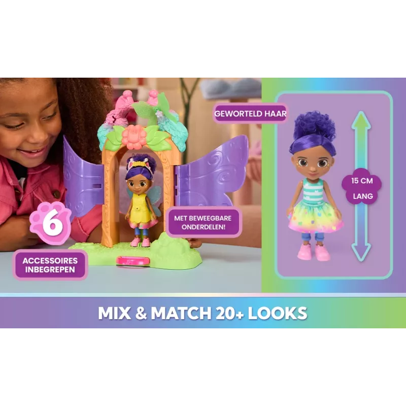 Gabby's Dollhouse Fairylandia, Fairy Magic Reveal conjunto de brincar com função de transformação e acessórios de casa de bonecas, brinquedo infantil para meninas e meninos a partir dos 3 anos