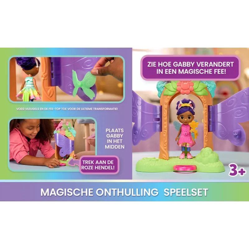 Gabby's Dollhouse Fairylandia, Fairy Magic Reveal conjunto de brincar com função de transformação e acessórios de casa de bonecas, brinquedo infantil para meninas e meninos a partir dos 3 anos