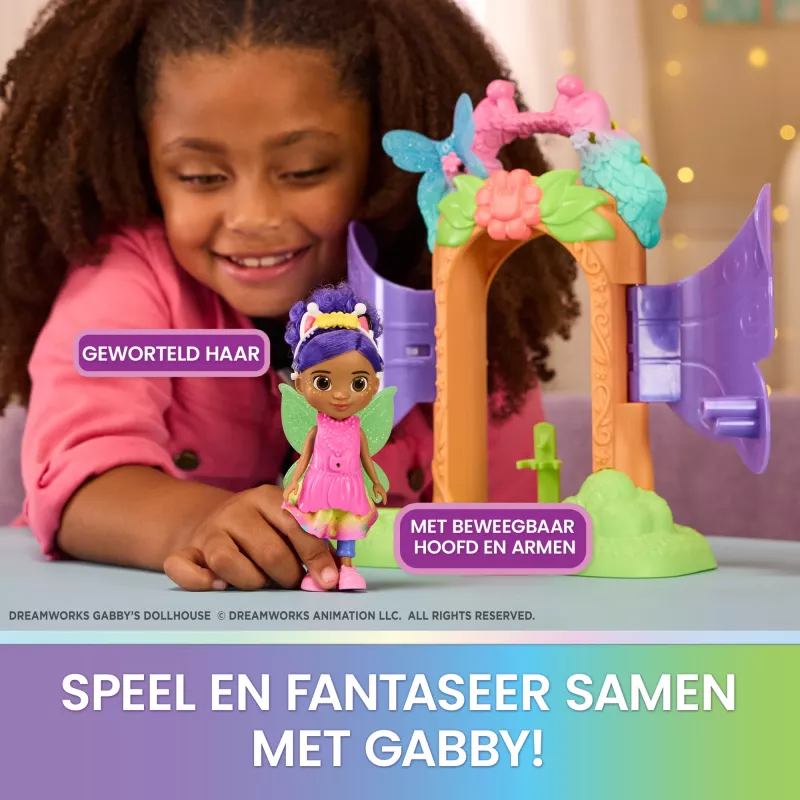 Gabby's Dollhouse Fairylandia, Fairy Magic Reveal conjunto de brincar com função de transformação e acessórios de casa de bonecas, brinquedo infantil para meninas e meninos a partir dos 3 anos