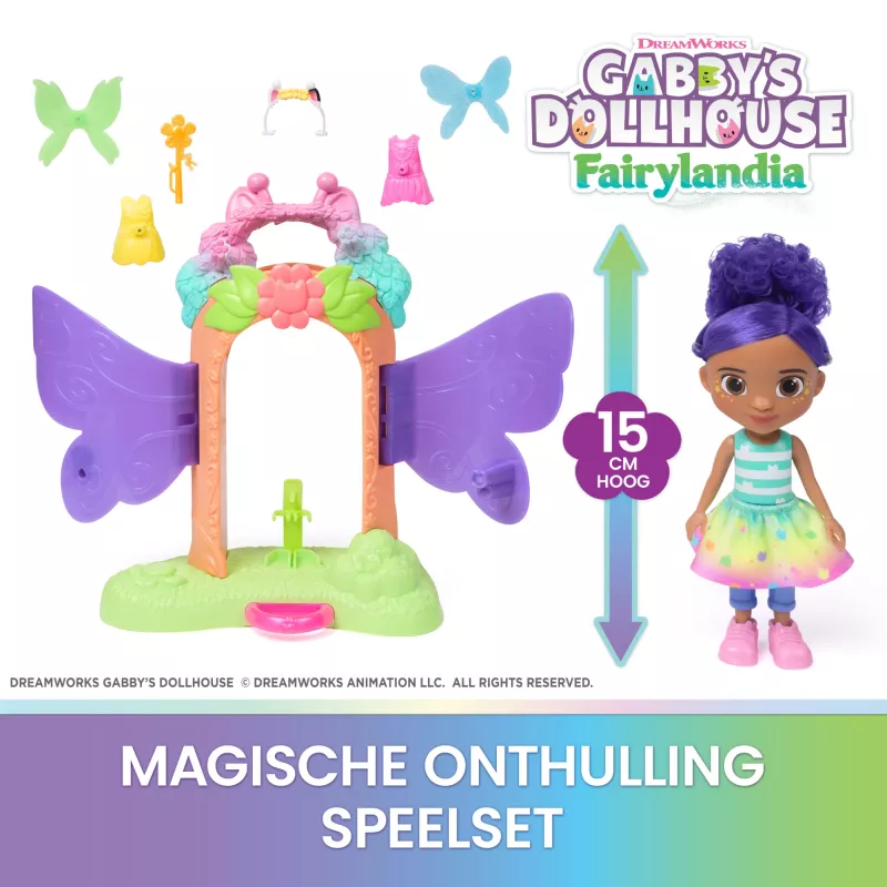 Gabby's Dollhouse Fairylandia, Fairy Magic Reveal conjunto de brincar com função de transformação e acessórios de casa de bonecas, brinquedo infantil para meninas e meninos a partir dos 3 anos