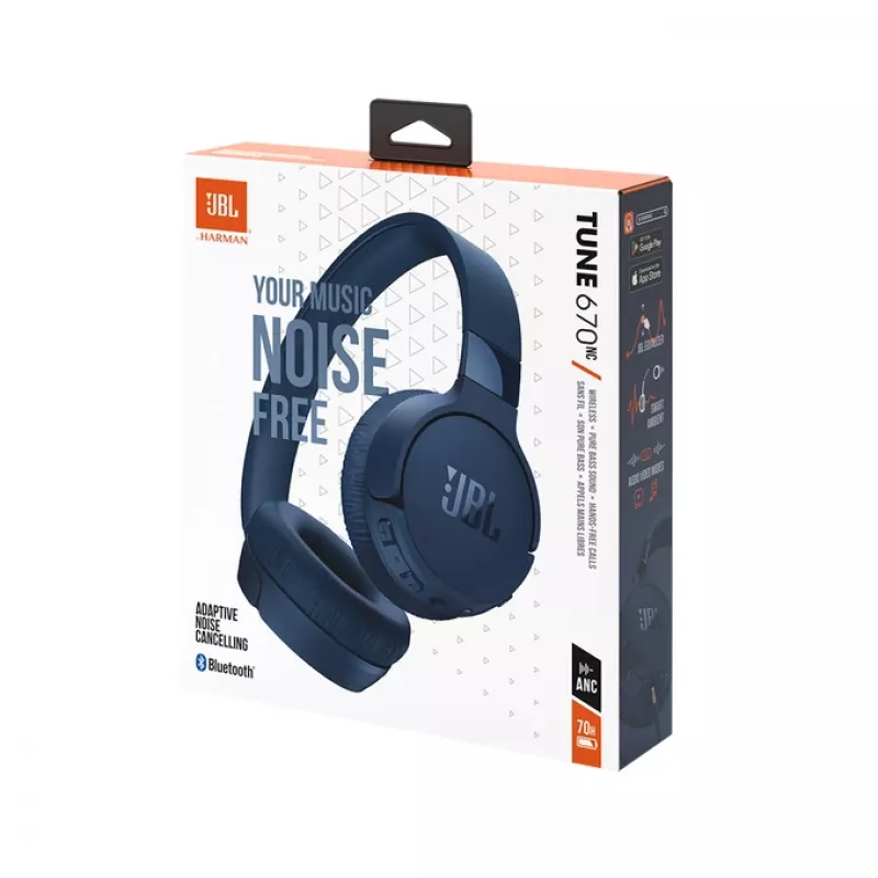 JBL Tune 670 NC Headset com fios e sem fios arco de cabeça chamadas/música USB Type-C Bluetooth azul
