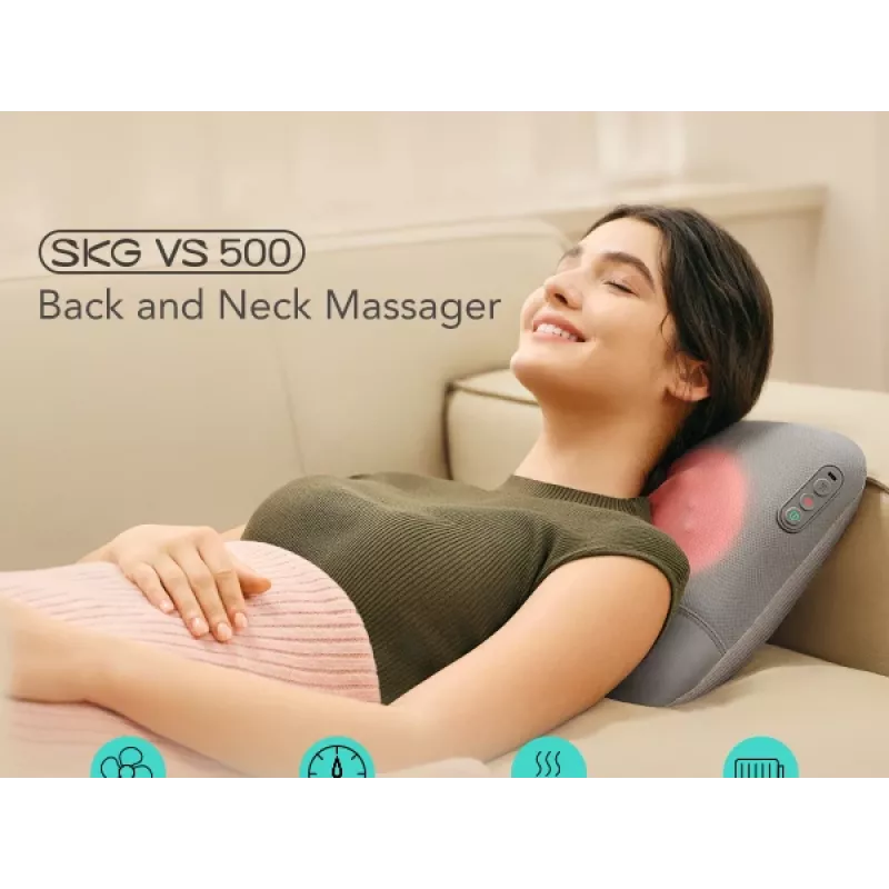Almofada de massagem SKG VS500 – massagem por amassamento, alimentado por bateria 10 W, bateria integrada, Cinzento
