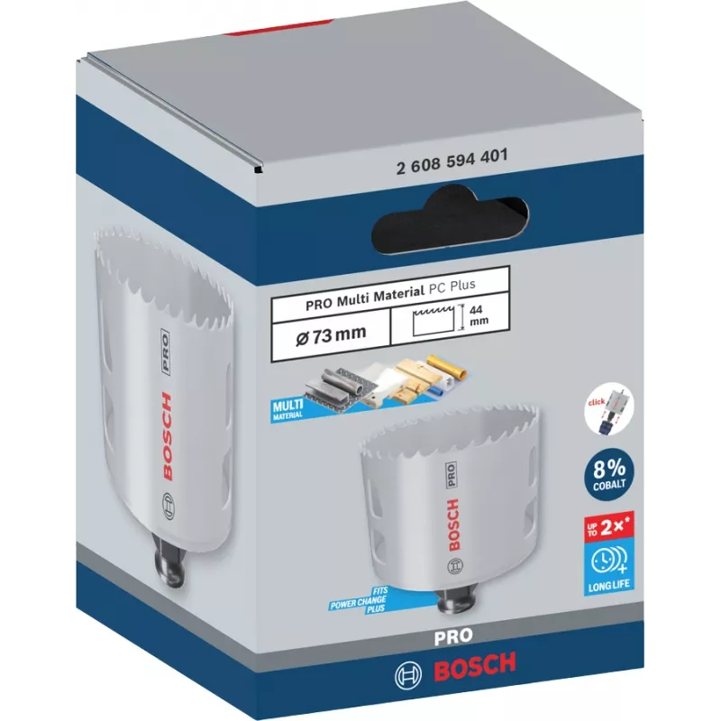Bosch PRO Multi Material PC Plus, 44/73 mm, Individual, Broca, Pladur, Metal, Metais não ferrosos, Plástico, Madeira macia, Preto, Cinzento, Aço cobalto, Aço rápido liga de cobalto (HSS-Co)