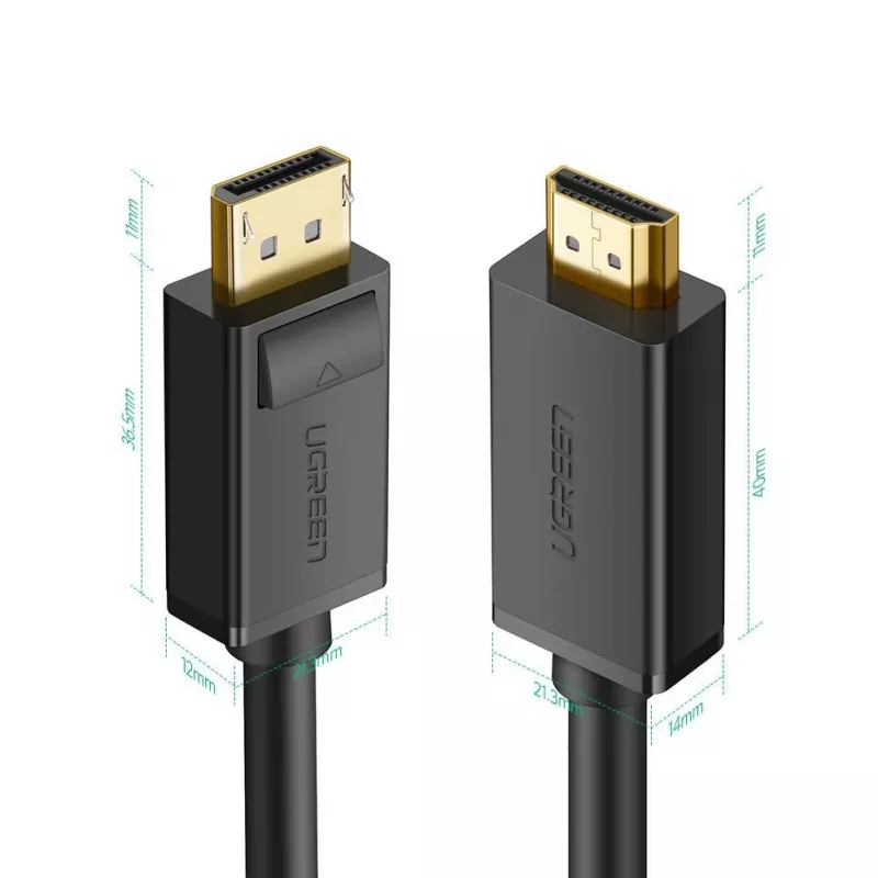 Ugreen 10202 Adaptador de cabo de vídeo 2 m DisplayPort HDMI Preto