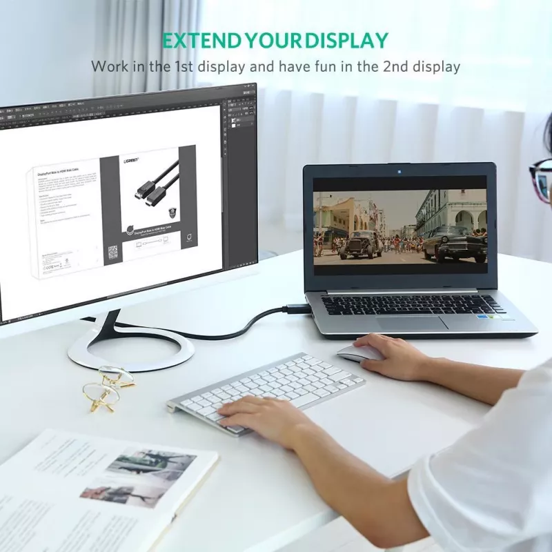 Ugreen 10202 Adaptador de cabo de vídeo 2 m DisplayPort HDMI Preto