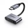 Ugreen CM193 Adaptador de áudio USB-C para 3,5 mm, 2 portas, cinzento