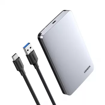 Caixa HDD/SSD UGREEN 70498 para discos SATA de 2,5 polegadas, uma baía, USB-C (USB 2.0/3.2 Gen2), alumínio, até 6 TB
