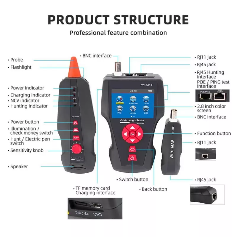 Testador de cabos LYNX CS TLCD88 — testador LCD para Cat3/Cat5E/Cat6 e deteção PoE