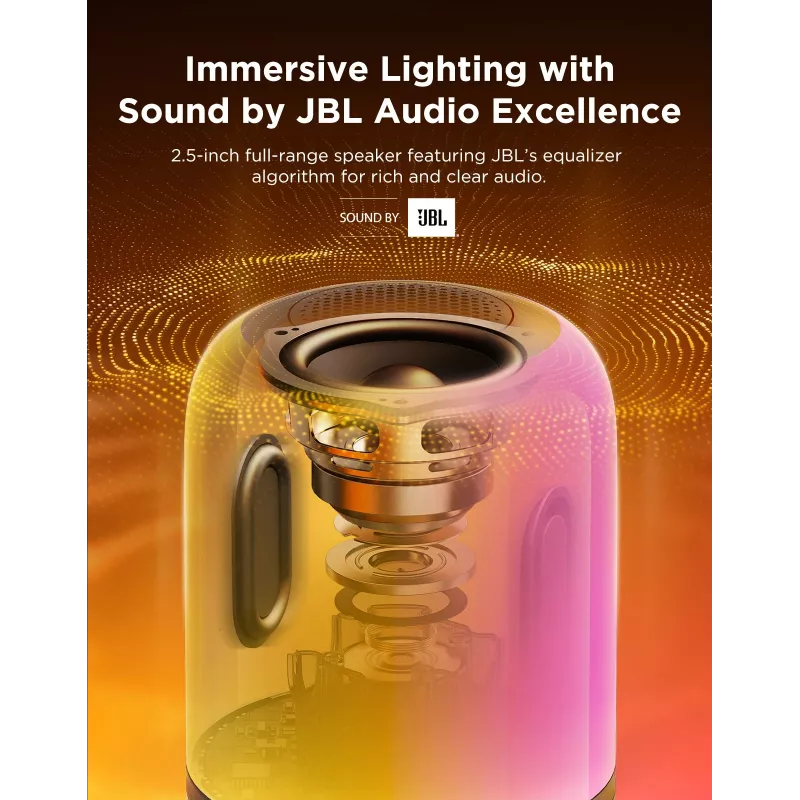 Candeeiro de mesa Govee H6020 Table Lamp 2 Pro Sound by JBL — RGBIC + branco quente, 600 lm, Wi-Fi e Bluetooth, 5200 mAh