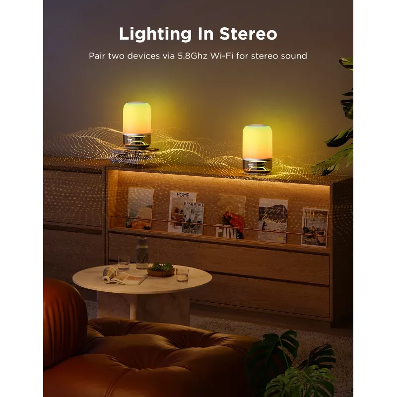 Candeeiro de mesa Govee H6020 Table Lamp 2 Pro Sound by JBL — RGBIC + branco quente, 600 lm, Wi-Fi e Bluetooth, 5200 mAh