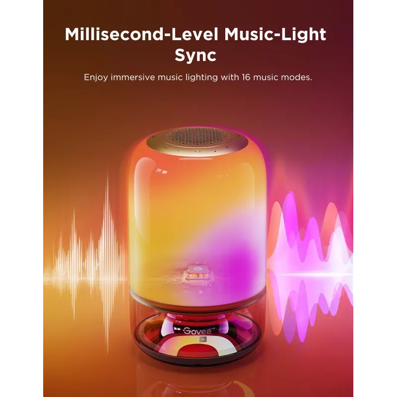 Candeeiro de mesa Govee H6020 Table Lamp 2 Pro Sound by JBL — RGBIC + branco quente, 600 lm, Wi-Fi e Bluetooth, 5200 mAh