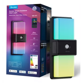Aplique de parede exterior Govee H7078CD1 inteligente com mudança de cor RGB, controlo Wi-Fi/app