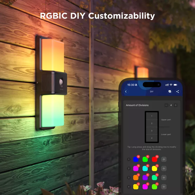 Aplique de parede exterior Govee H7078CD1 inteligente com mudança de cor RGB, controlo Wi-Fi/app