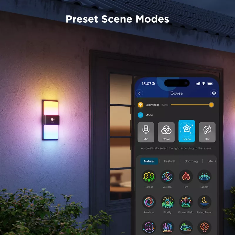 Aplique de parede exterior Govee H7078CD1 inteligente com mudança de cor RGB, controlo Wi-Fi/app