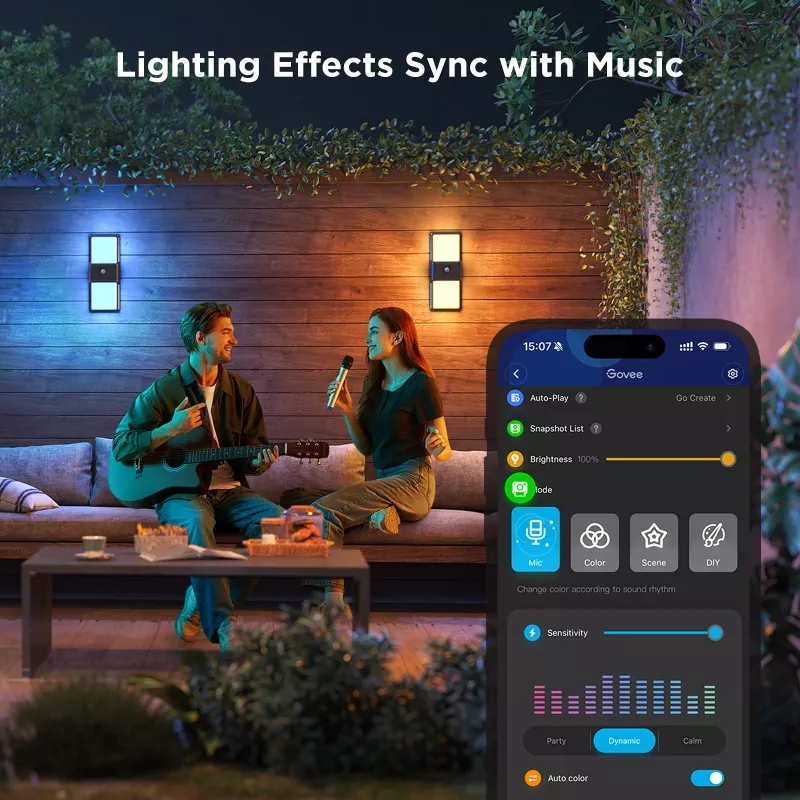 Aplique de parede exterior Govee H7078CD1 inteligente com mudança de cor RGB, controlo Wi-Fi/app