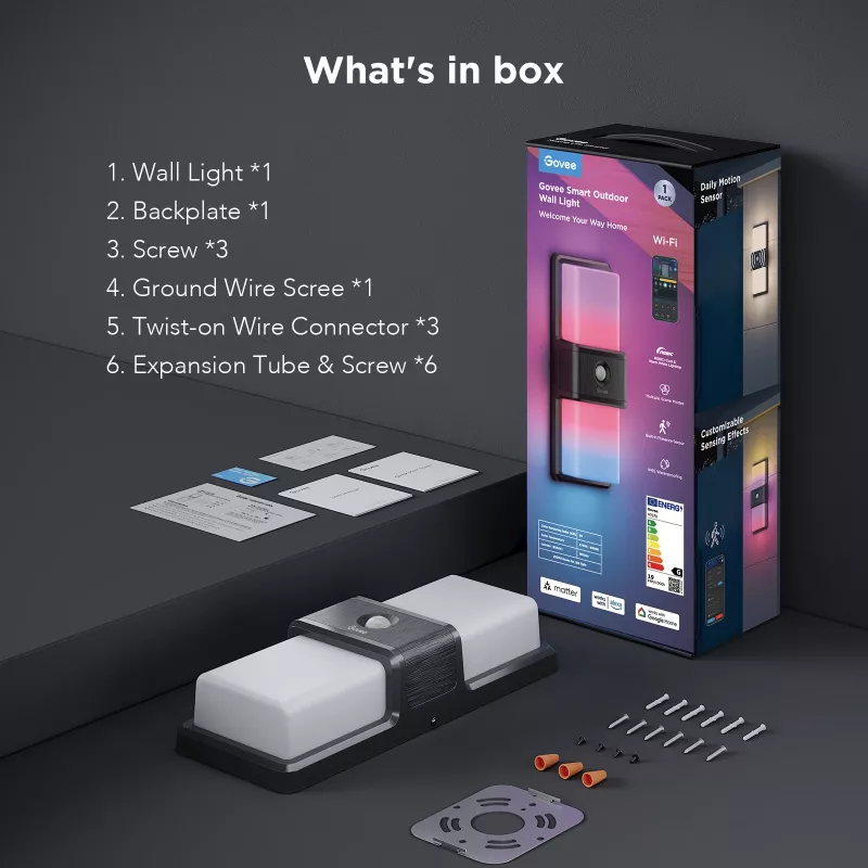 Aplique de parede exterior Govee H7078CD1 inteligente com mudança de cor RGB, controlo Wi-Fi/app