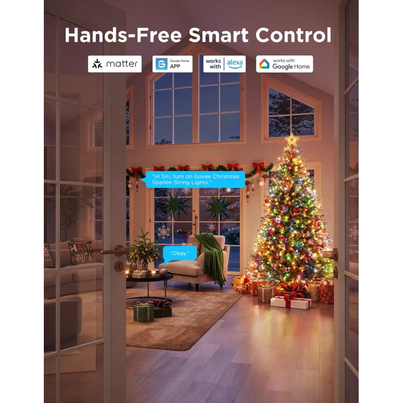 Fita de luzes de Natal LED Govee 20 m, iluminação decorativa para interior e exterior