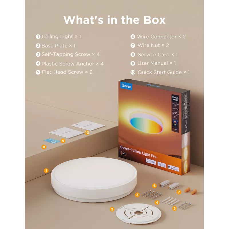 Govee H60A6 Candeeiro de teto inteligente Pro RGBICWW, 38 cm