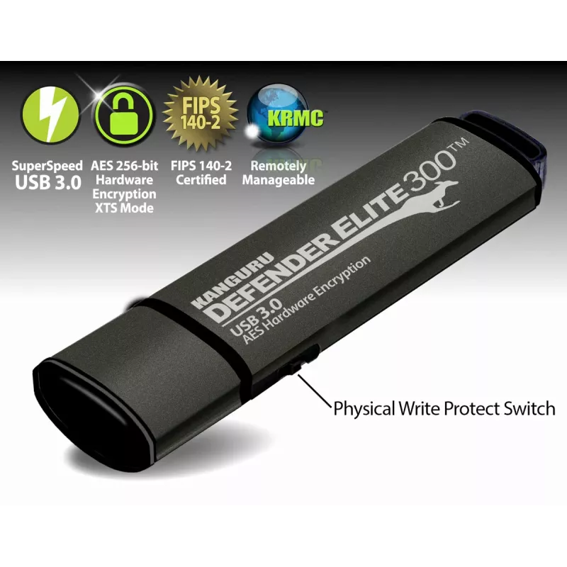 Kanguru Defender Elite 300 Pen Drive 256 GB USB Type-A 3.2 Gen 1 (3.1 Gen 1) Preto