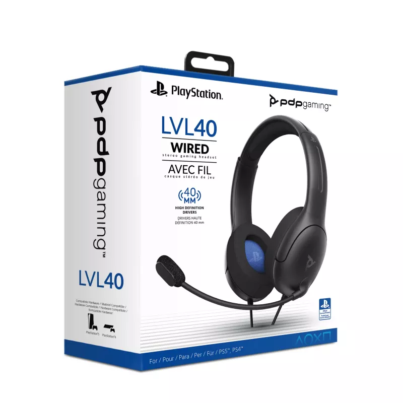 PDP LVL50 Headset Com Fio PS4 branco - Drivers de 50 mm, com fio, Com Fio, Gaming, Headset, Preto