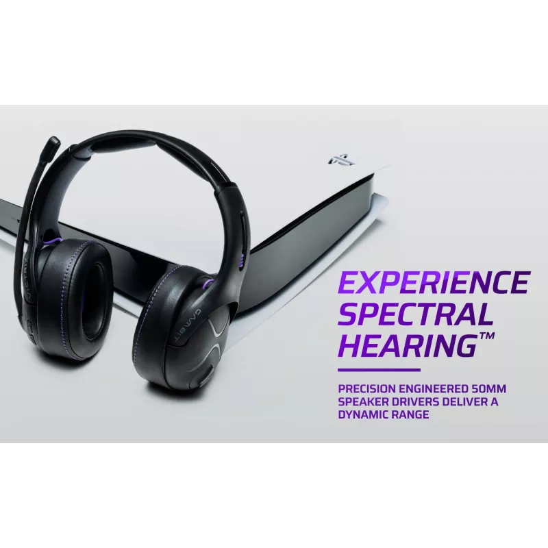 Headset VICTRIX Gambit Wireless — com fio & sem fios, 20–20000 Hz, cabo de 2 m, 301 g, preto/roxo