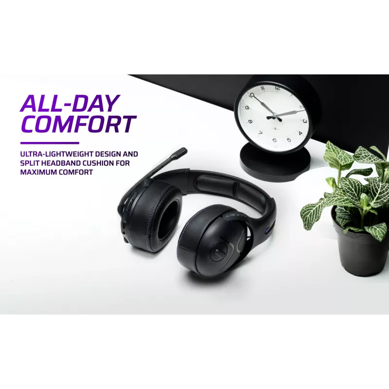 Headset VICTRIX Gambit Wireless — com fio & sem fios, 20–20000 Hz, cabo de 2 m, 301 g, preto/roxo