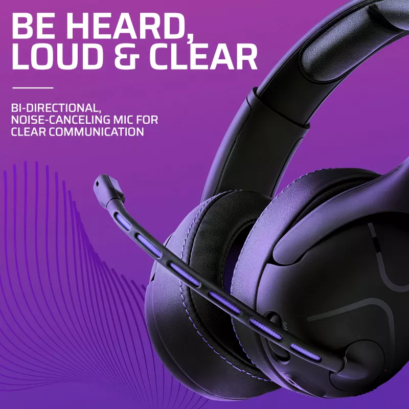 Headset VICTRIX Gambit Wireless — com fio & sem fios, 20–20000 Hz, cabo de 2 m, 301 g, preto/roxo