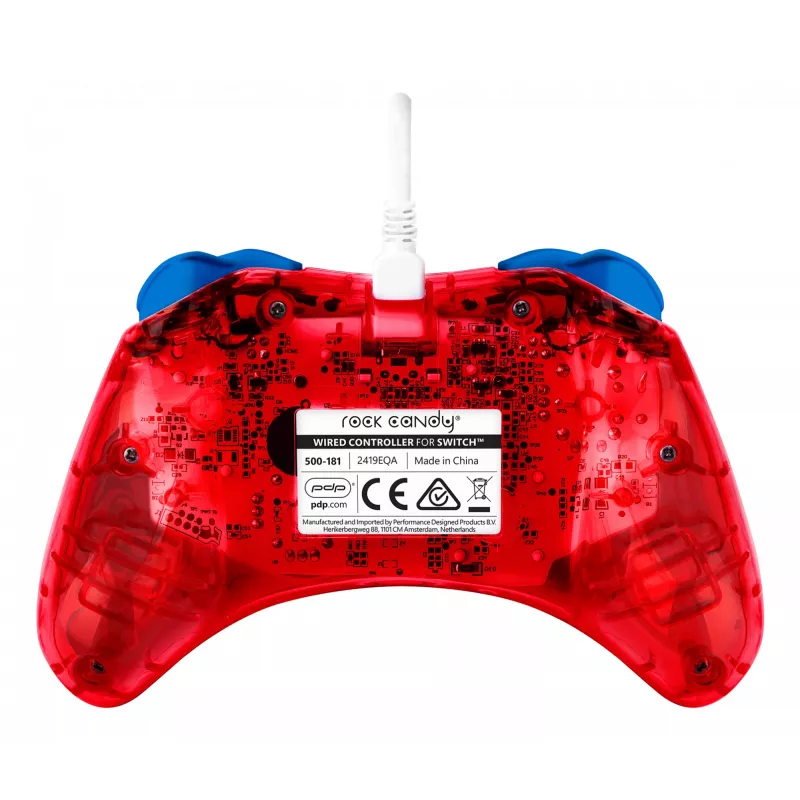 PDP Rock Candy: Mario Punch Vermelho, Comando USB Translúcido Analógico/Digital Nintendo Switch, Nintendo Switch Lite, Nintendo Switch OLED