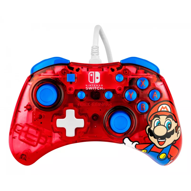 PDP Rock Candy: Mario Punch Vermelho, Comando USB Translúcido Analógico/Digital Nintendo Switch, Nintendo Switch Lite, Nintendo Switch OLED