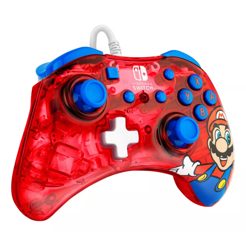 PDP Rock Candy: Mario Punch Vermelho, Comando USB Translúcido Analógico/Digital Nintendo Switch, Nintendo Switch Lite, Nintendo Switch OLED